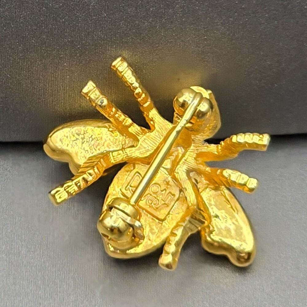 VTG Joan Rivers Bee Brooch 7/8" Clear Rhinestones Green Eyes Gold-Tone Signed - Picture 4 of 8